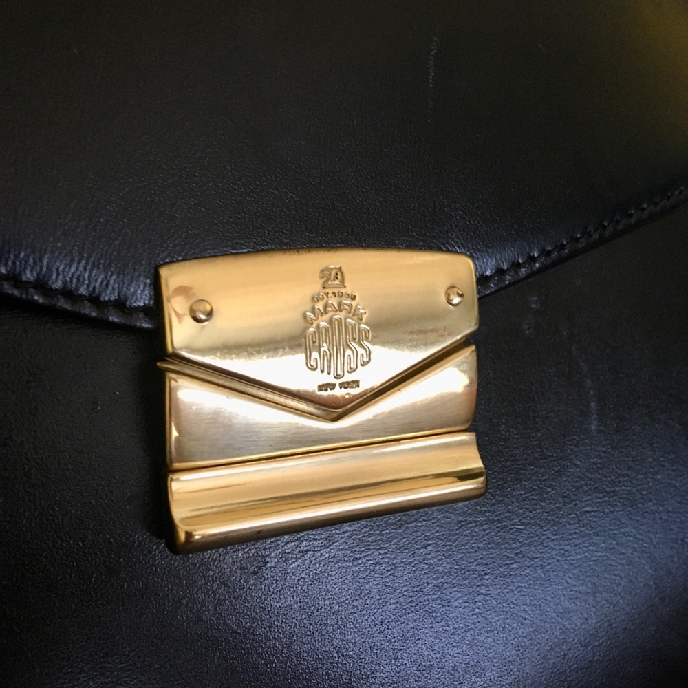 *hp* Vtg Mark Cross 1990s Black Leather Bag Purse - Picture 8 of 16